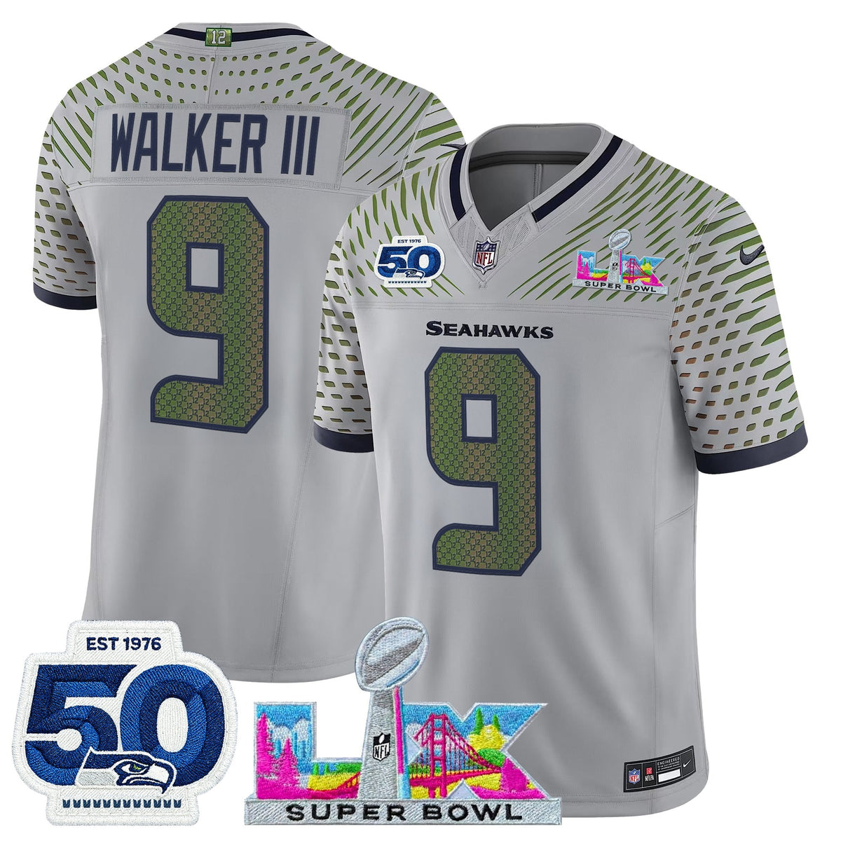 Men's Seattle Seahawks "Super Bowl LX & 50th Patch" Vapor Limited Jersey - All Stitched