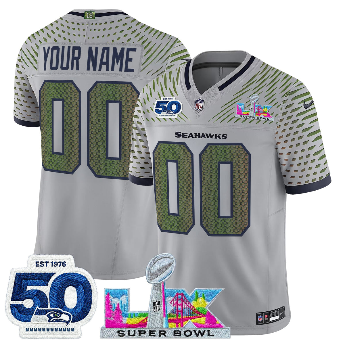 Seattle Seahawks "Super Bowl LX & 50th Patch" Vapor Limited Custom Jersey - All Stitched