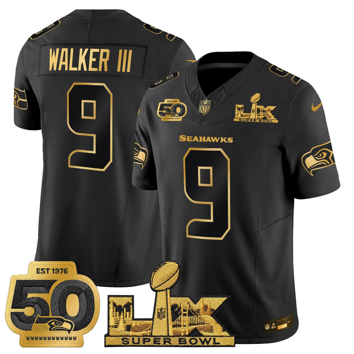 Men's Seattle Seahawks "Super Bowl LX & 50th Patch" Gold Vapor Limited Jersey - All Stitched
