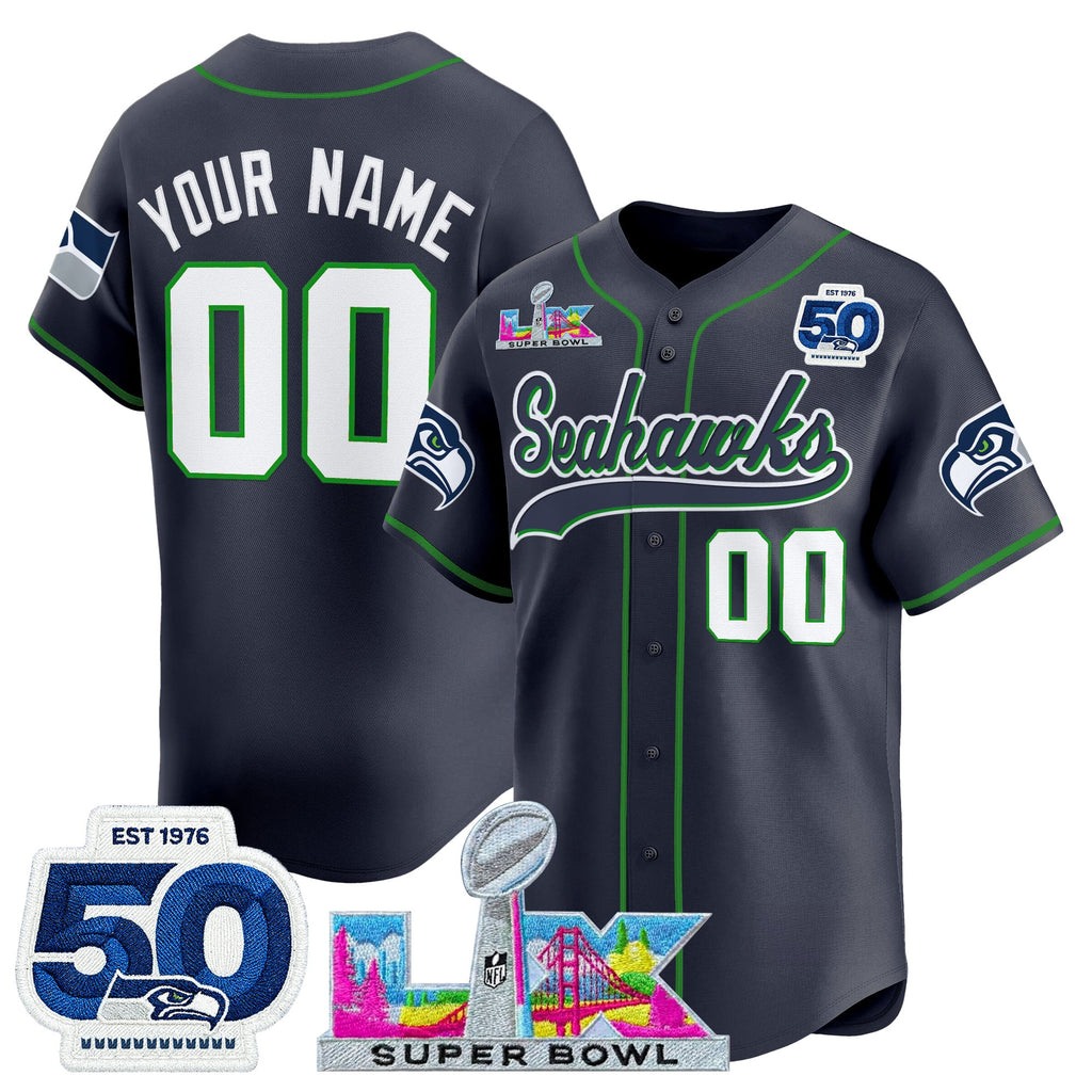 Seattle Seahawks Super Bowl LX Patch Vapor Baseball Custom Jersey - All Stitched