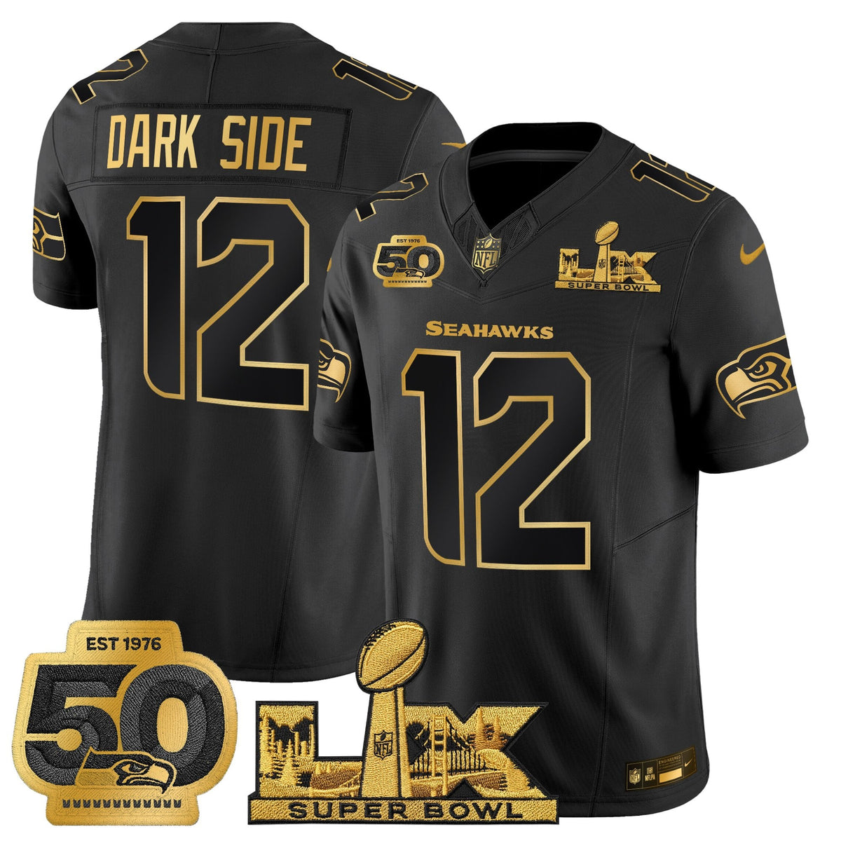 Men's Seattle Seahawks "Super Bowl LX & 50th Patch" Gold Vapor Limited Jersey - All Stitched