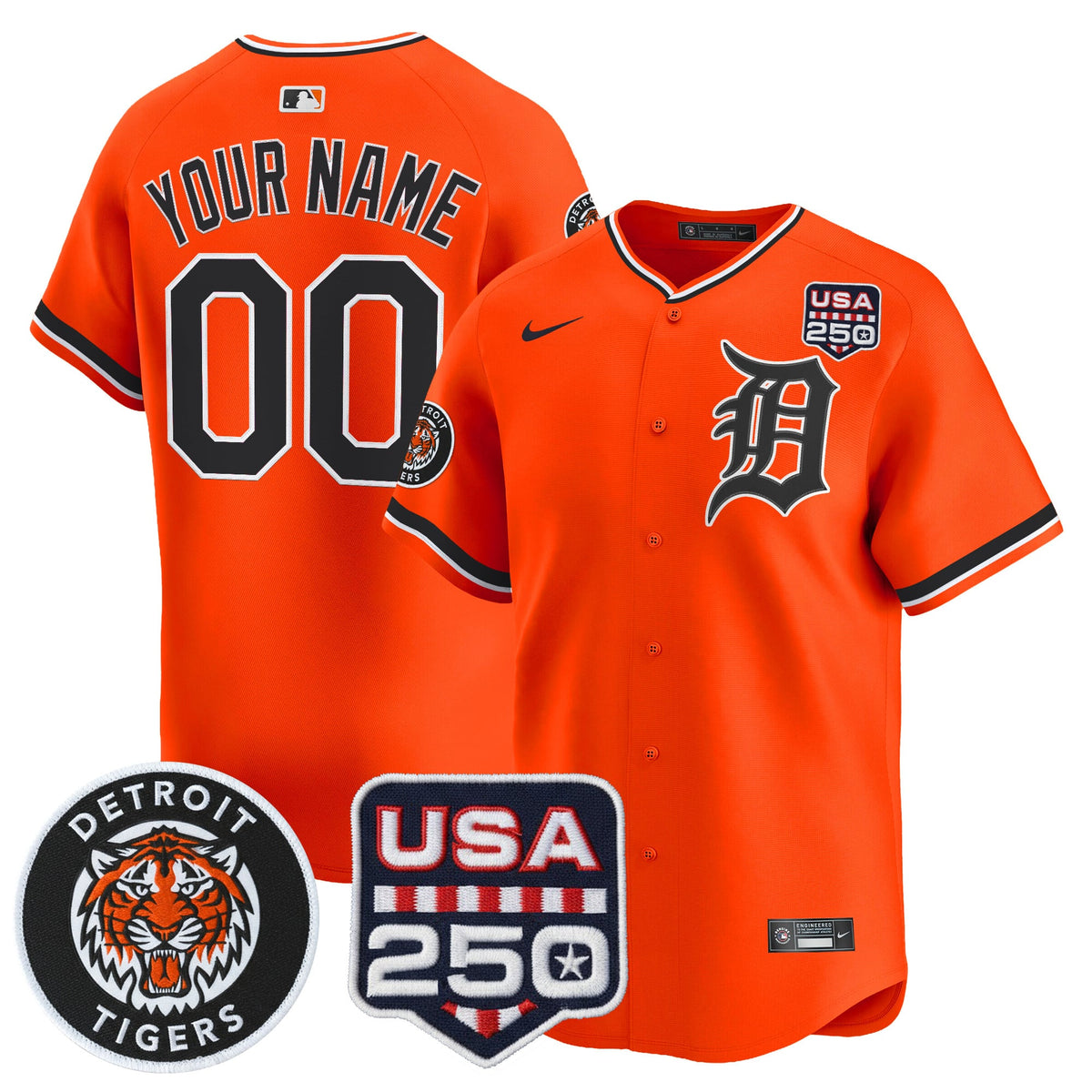 Detroit Tigers 2026 Alternate Vapor Premier Limited Custom Jersey - 250America Patch - All Stitched