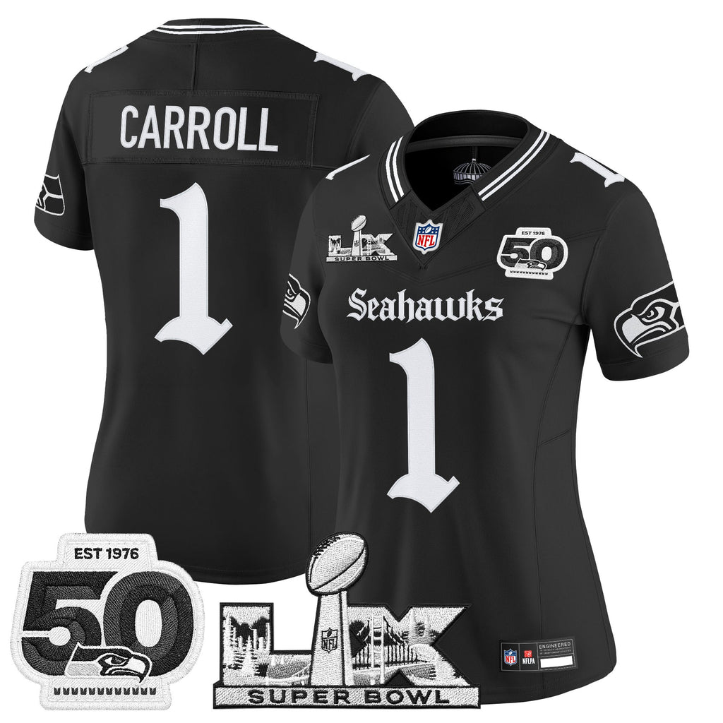 Women's Seattle Seahawks "Super Bowl LX & 50th Patch" Vapor Limited Jersey - Gothic Edition - All Stitched
