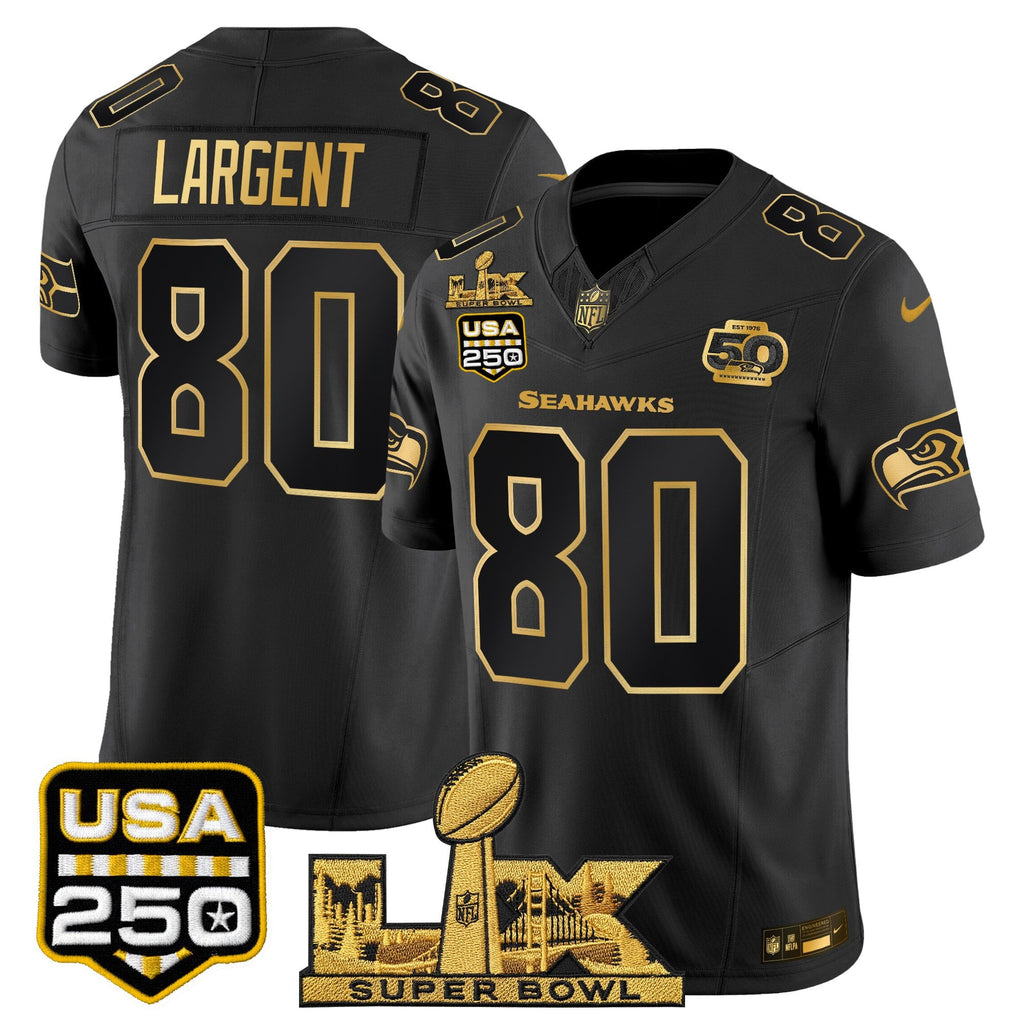 Men's Seattle Seahawks "Super Bowl LX & United States 250th Anniversary Patch" Gold Vapor Limited Jersey - All Stitched