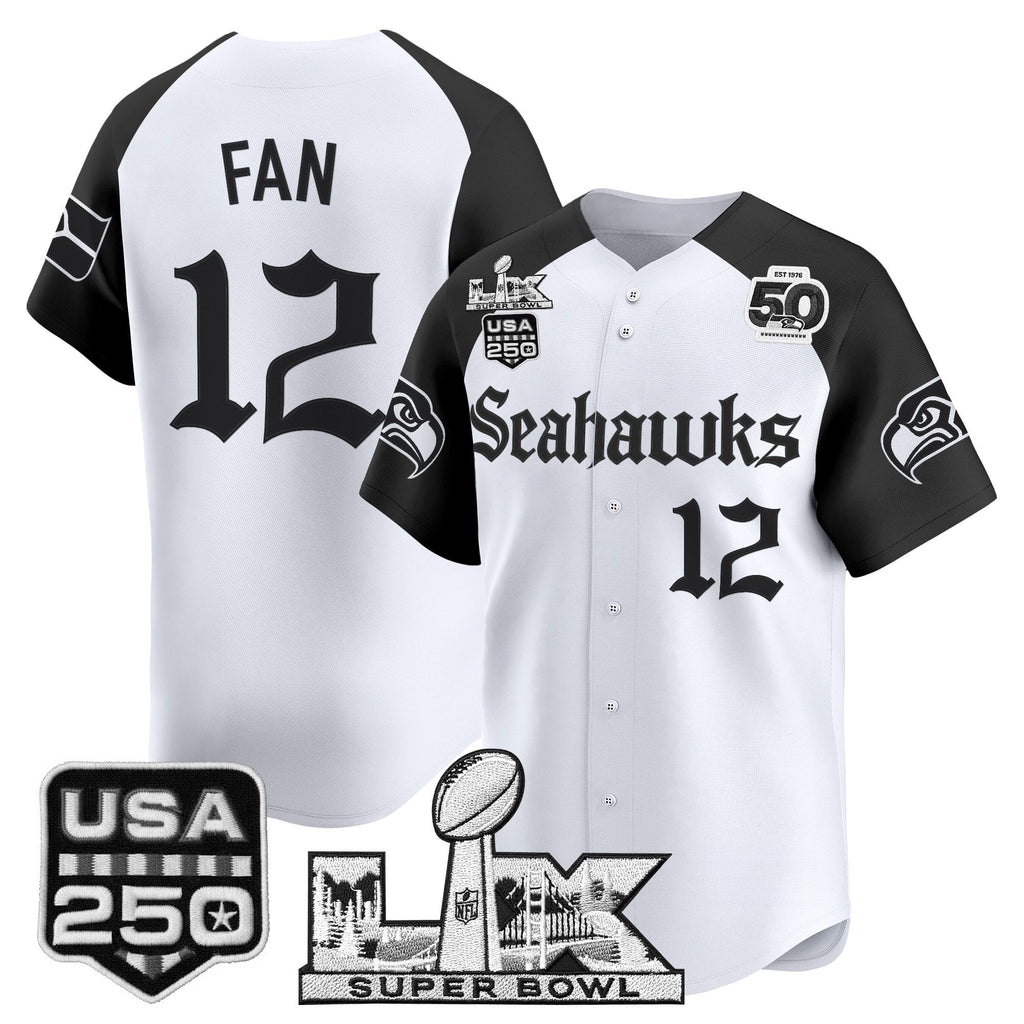 Men's Seattle Seahawks “Super Bowl LX & 50th Patch” Vapor Baseball Jersey - Gothic Edition - All Stitched