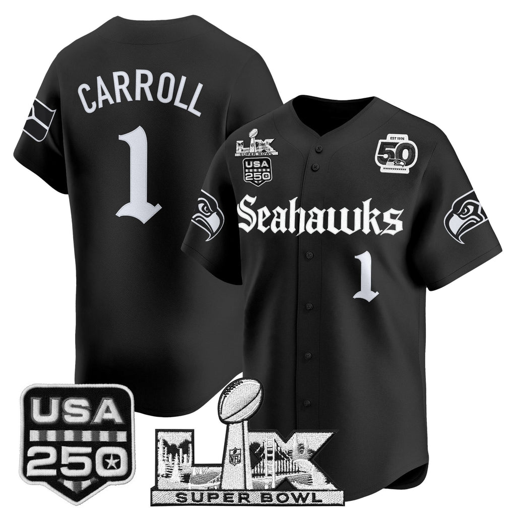 Men's Seattle Seahawks “Super Bowl LX & 50th Patch” Vapor Baseball Jersey - Gothic Edition - All Stitched