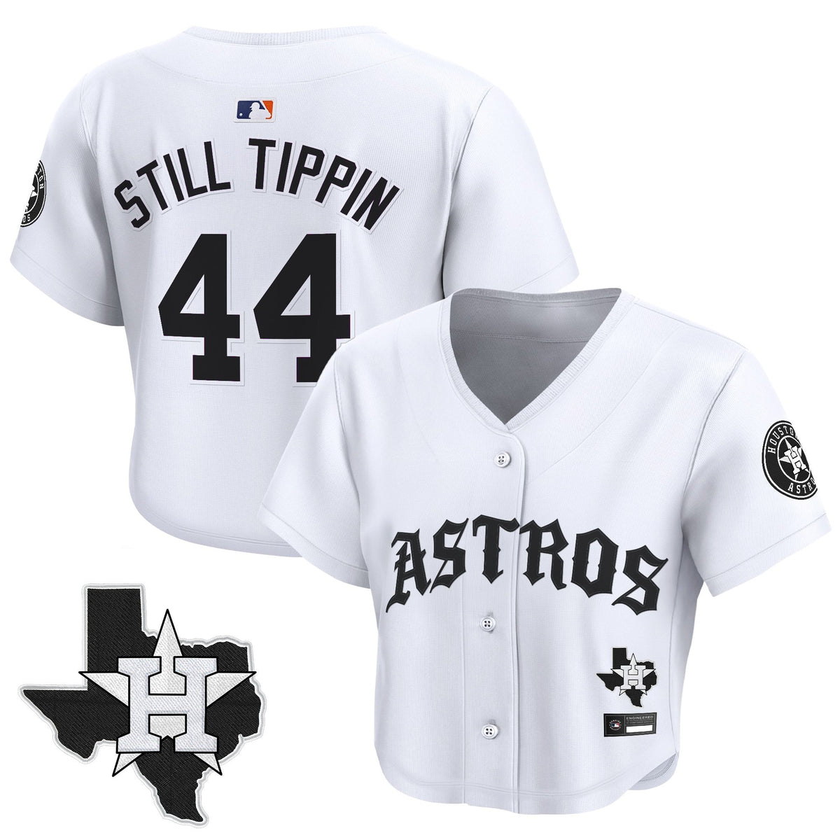 Women's Houston Astros 'Old English Edition' Crop Top Baseball Jersey - All Stitched