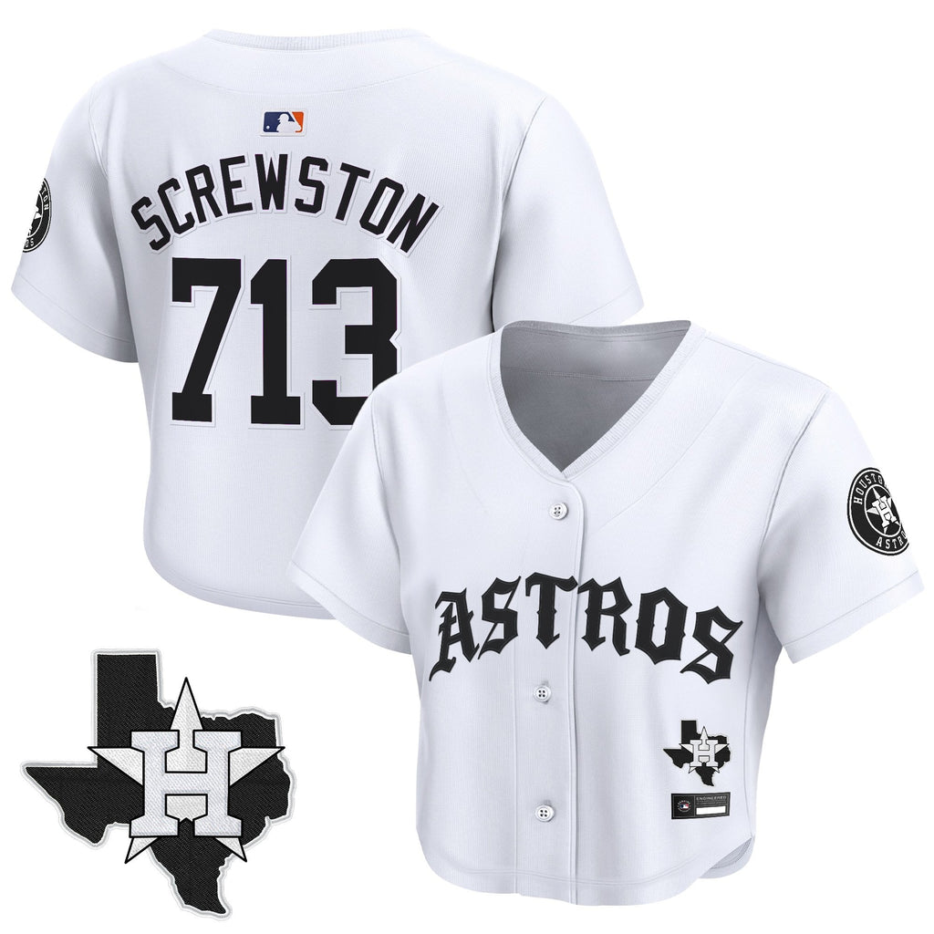 Women's Houston Astros 'Old English Edition' Crop Top Baseball Jersey - All Stitched