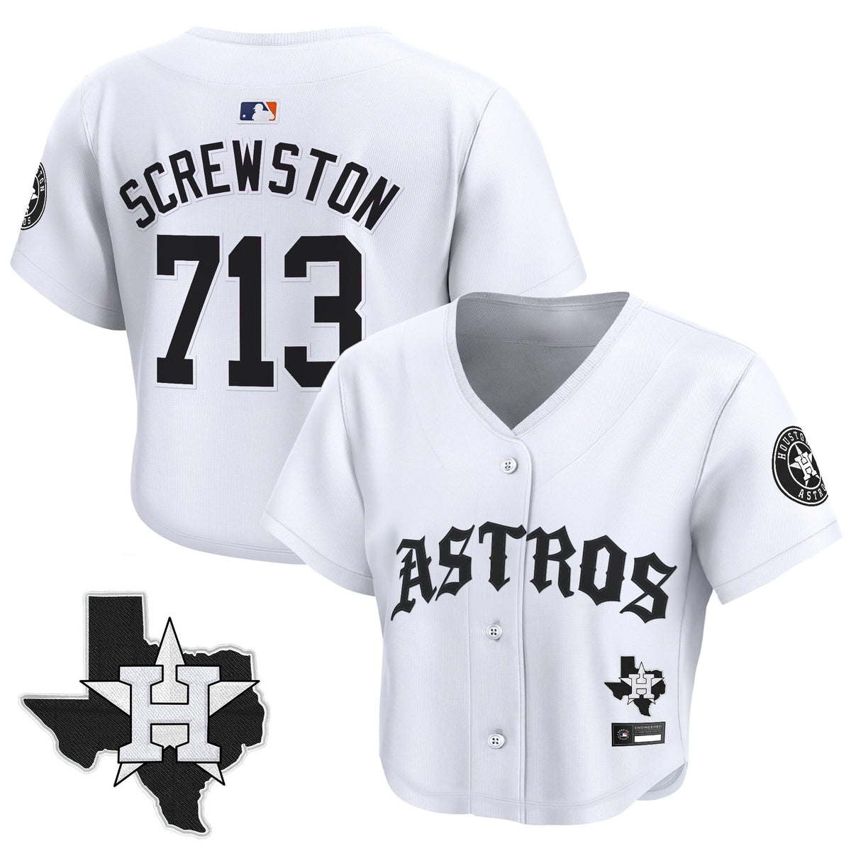 Women's Houston Astros 'Old English Edition' Crop Top Baseball Jersey - All Stitched