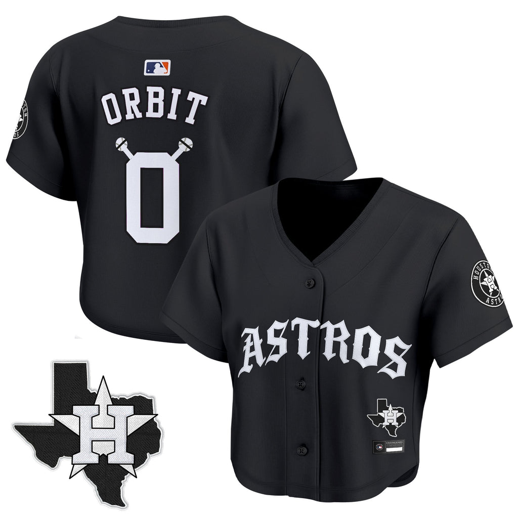 Women's Houston Astros 'Old English Edition' Crop Top Baseball Jersey - All Stitched