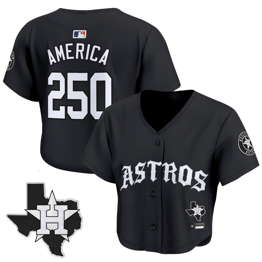 Women's Houston Astros 'Old English Edition' Crop Top Baseball Jersey - All Stitched