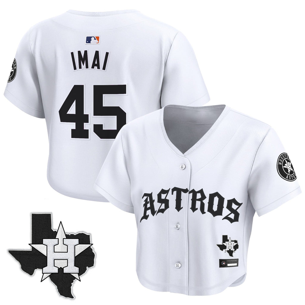 Women's Houston Astros 'Old English Edition' Crop Top Baseball Jersey - All Stitched