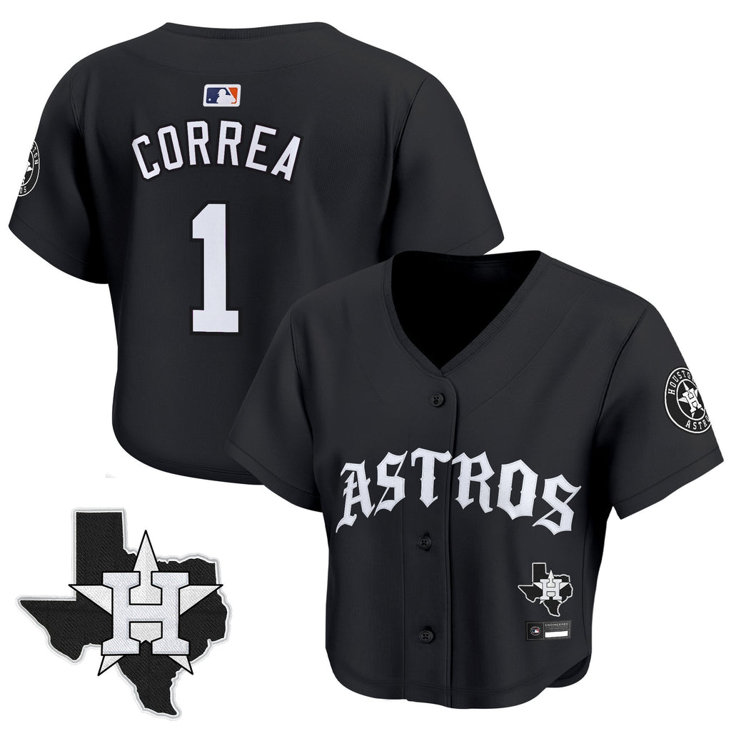Women's Houston Astros 'Old English Edition' Crop Top Baseball Jersey - All Stitched