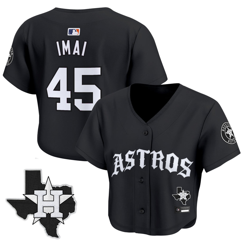 Women's Houston Astros 'Old English Edition' Crop Top Baseball Jersey - All Stitched