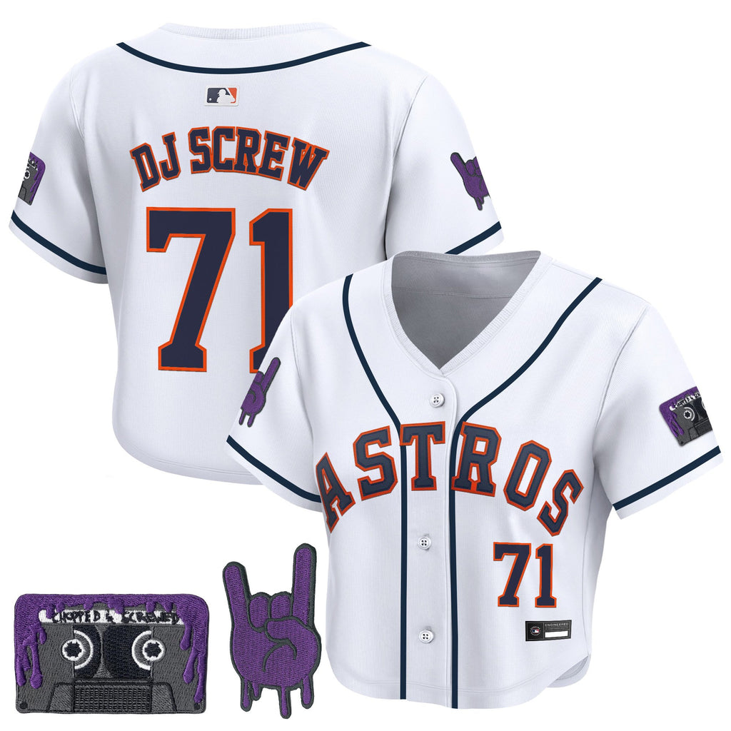 Women's Houston Astros DJ Screw Patch Crop top Baseball Jersey - All Stitched