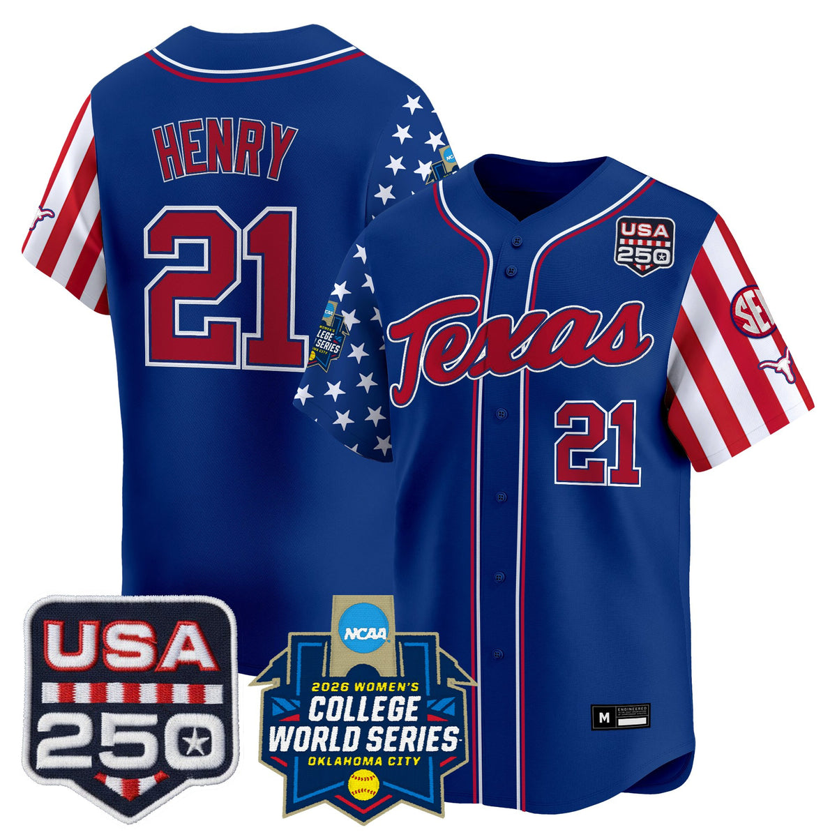 Men's Size -Texas Longhorn "America 250 Edition" Vapor Premier Limited Jersey - 2026 World Series (WCWS) - All Stitched