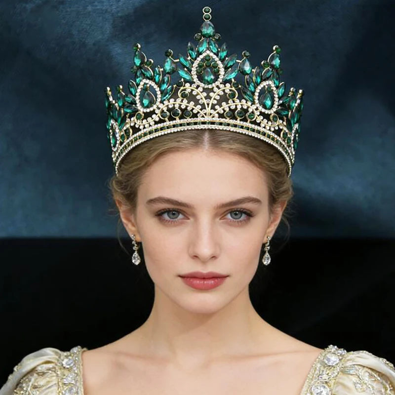 Elegant Rhinestone Crystal Big Tiara Crowns for Women Bridal Wedding Hair Jewelry Prom Pageant Crown Headdress