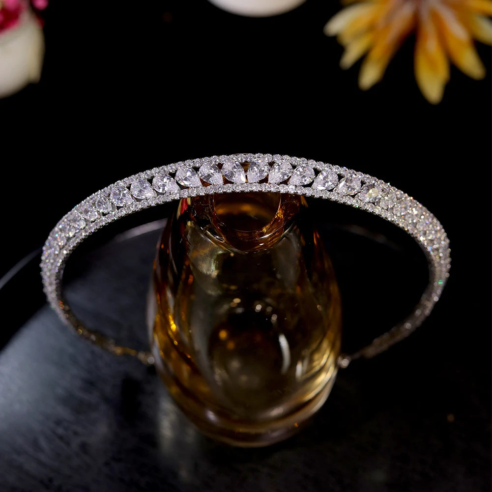 Fashion Zirconia Crystal Headbands Silver Color Bridal Crowns Elegant Prom Diadem Wedding Hair Accessories Party Jewelry Tiara