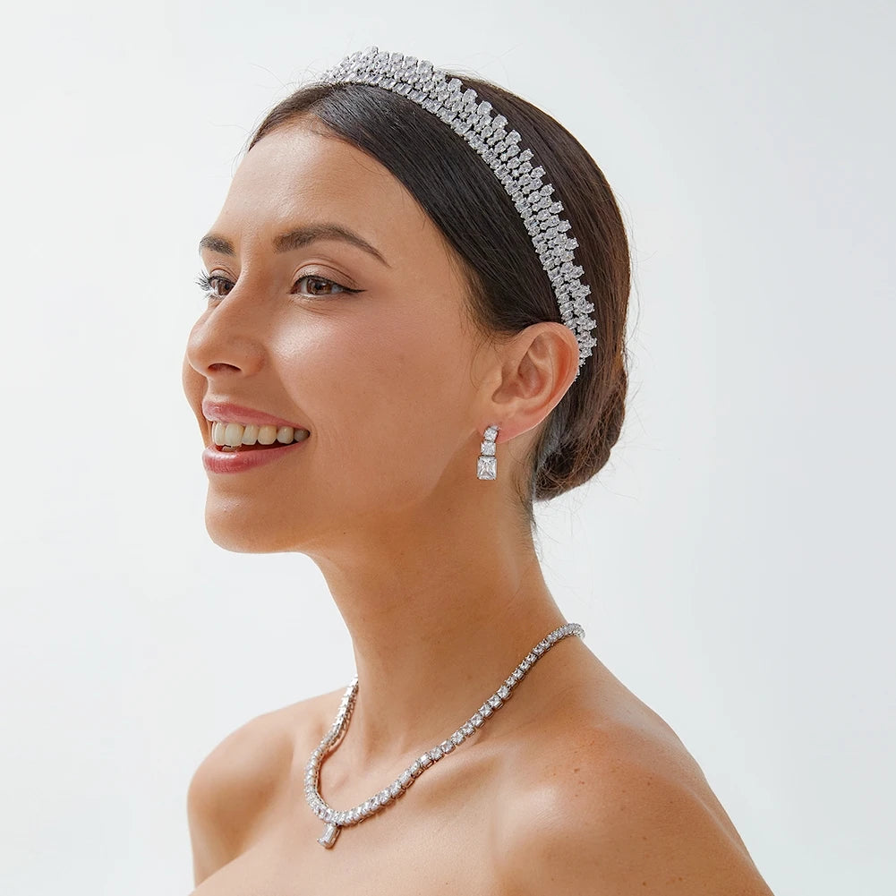 Trendy Charm Popular Crystal Full Zircon Girls Headband Princess Birthday Tiara Party Wedding Hair Accessory Women CZ Jewelry