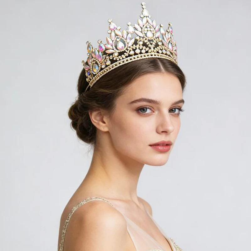 Elegant Rhinestone Crystal Big Tiara Crowns for Women Bridal Wedding Hair Jewelry Prom Pageant Crown Headdress