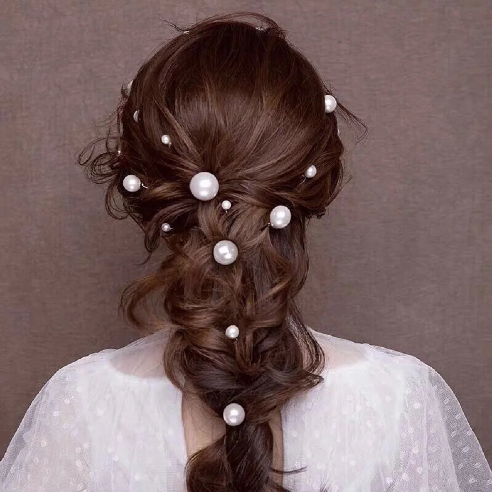 7pcs Pearl U-shaped Hairpin Bride Wedding Hair Accessories Handmade Alloy Tiara Fashion Noiva Beauty Hair Clip Jewelry For Women