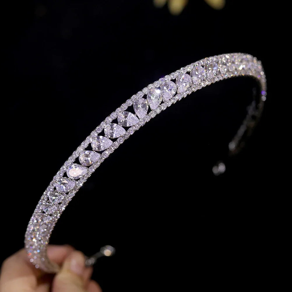 Fashion Zirconia Crystal Headbands Silver Color Bridal Crowns Elegant Prom Diadem Wedding Hair Accessories Party Jewelry Tiara