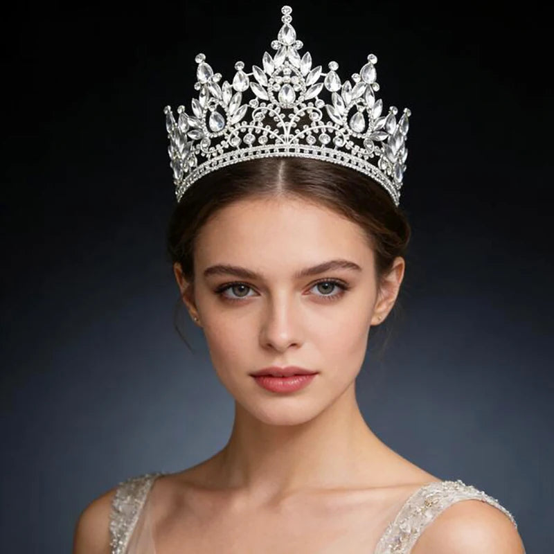 Elegant Rhinestone Crystal Big Tiara Crowns for Women Bridal Wedding Hair Jewelry Prom Pageant Crown Headdress