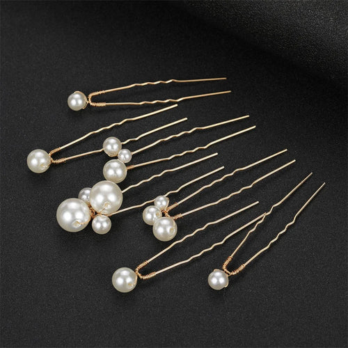 7pcs Pearl U-shaped Hairpin Bride Wedding Hair Accessories Handmade Alloy Tiara Fashion Noiva Beauty Hair Clip Jewelry For Women