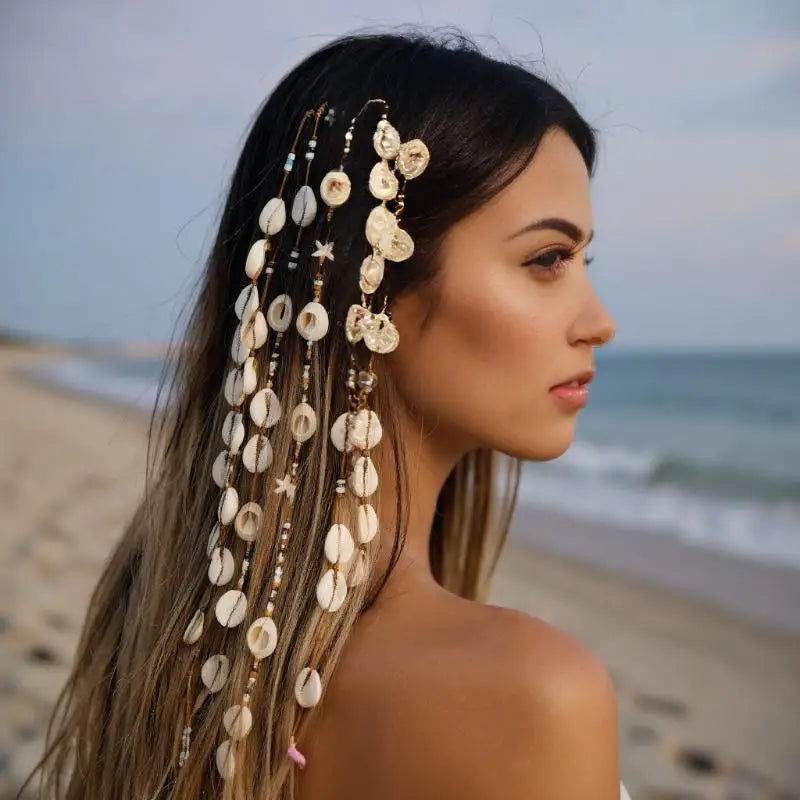 Festival Hair Extension Shell Bead Strands Waterproof Coating Boho Mermaid Core Dreadlock Jewelry For Braids