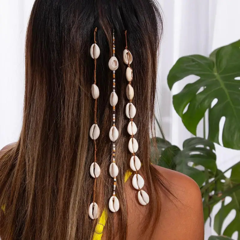 Festival Hair Extension Shell Bead Strands Waterproof Coating Boho Mermaid Core Dreadlock Jewelry For Braids