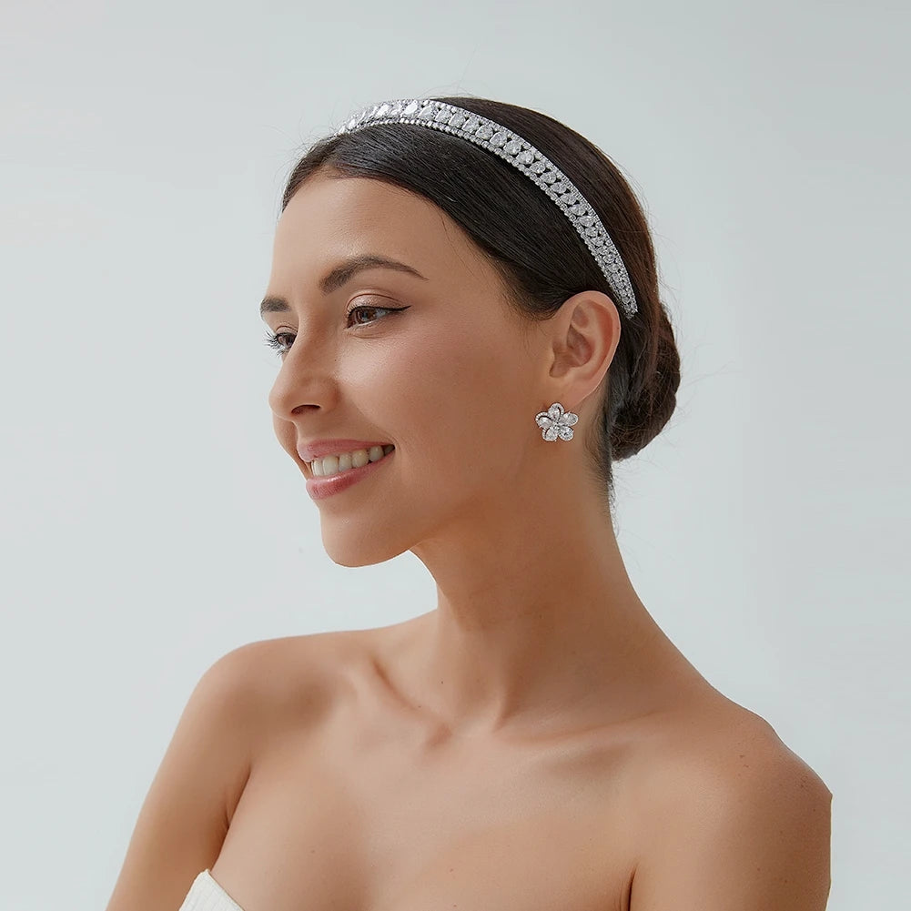 Fashion Zirconia Crystal Headbands Silver Color Bridal Crowns Elegant Prom Diadem Wedding Hair Accessories Party Jewelry Tiara